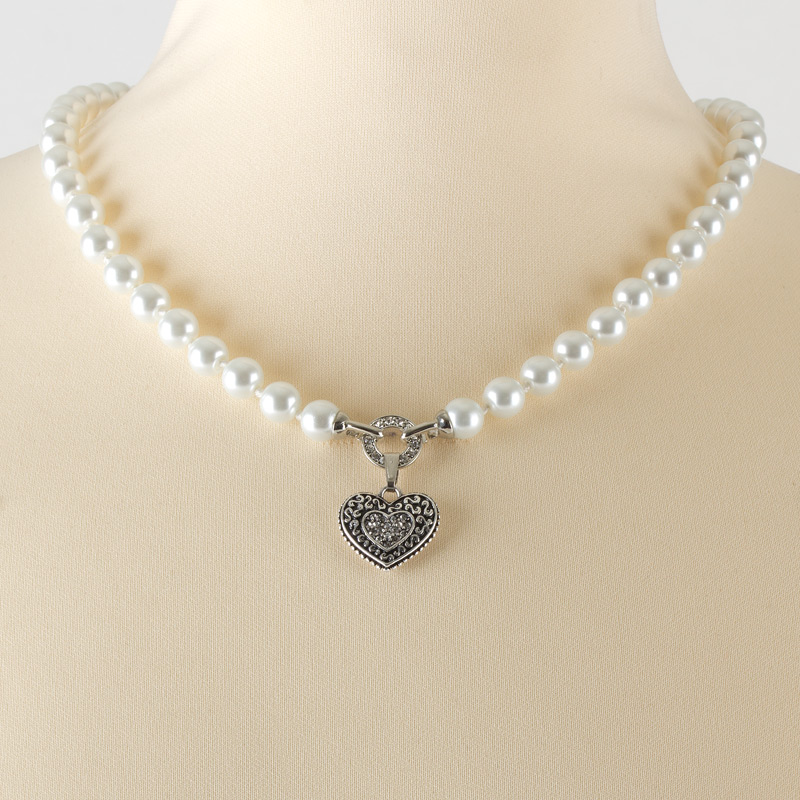 Perlenkette mit Zwischenring und Herzanhänger SL606-26